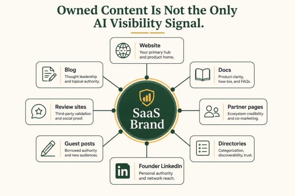 Owned and third-party signals for SaaS AI visibility