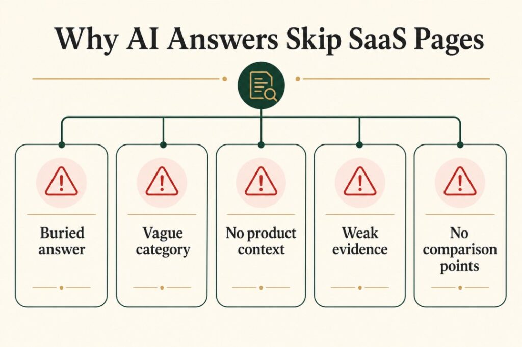 Reasons SaaS pages fail to get cited by AI answers