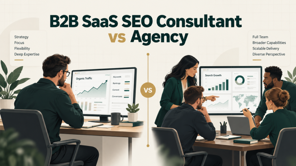 2B SaaS SEO consultant working independently compared with a full SEO agency team