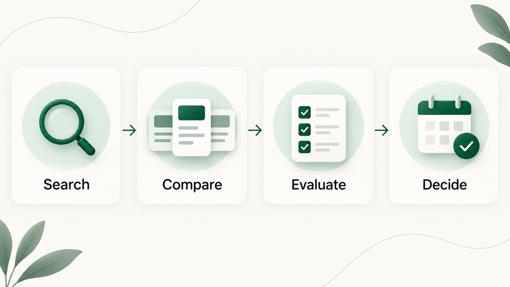 B2B SaaS buyer journey from comparison search to product evaluation and a decision