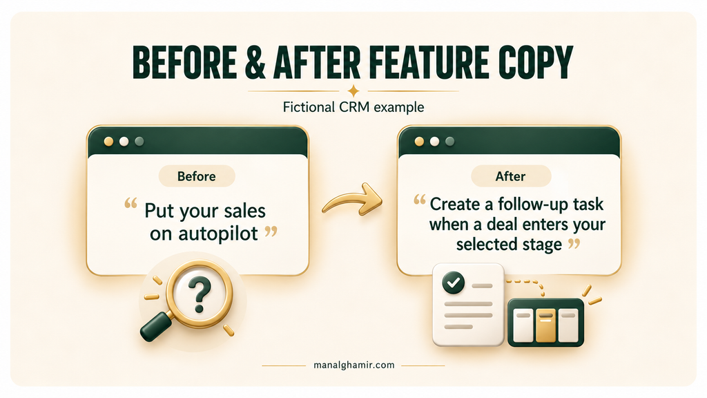 Three illustrated rows showing administrator setup, automatic task creation for the deal owner, and human follow-up.